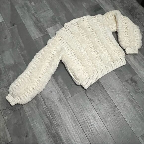 “Le Sweater” Vtg oversized hand knit sweater 70s cream chunky textured jacket M - Picture 8 of 15